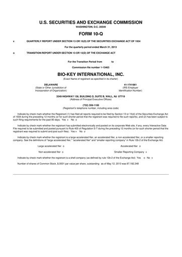 Vorschaubild BIO-key International
 10-Q Quartalsbericht 2013 