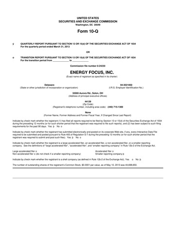 Miniature Energy Focus 10-Q Rapport trimestriel 2013 