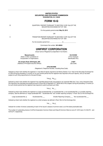 Vorschaubild UniFirst 10-Q Quartalsbericht 2013 