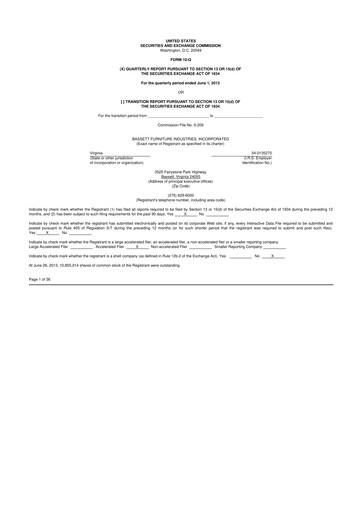 Thumbnail Bassett Furniture 10-Q Quarterly Report FY2013 