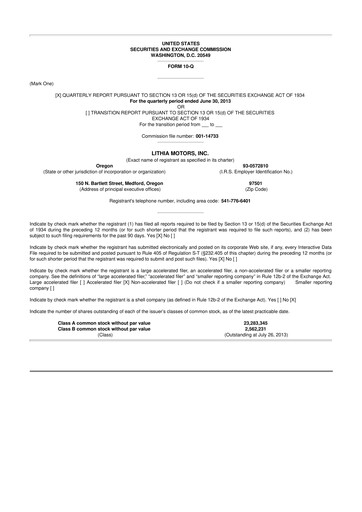 Thumbnail Lithia Motors 10-Q Quarterly Report FY2013 