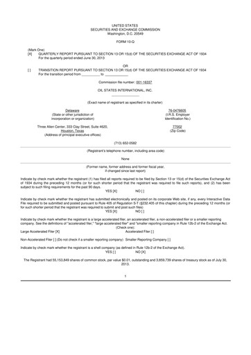 Thumbnail Oil States International
 10-Q Quarterly Report FY 