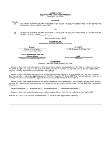 Thumbnail Littelfuse 10-Q Quarterly Report FY2013 