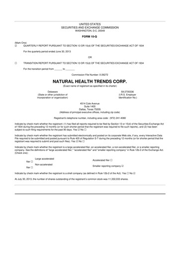 Thumbnail Natural Health Trends 10-Q Quarterly Report FY2013 