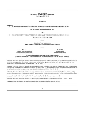 Thumbnail Monolithic Power Systems 10-Q Quarterly Report FY2013 