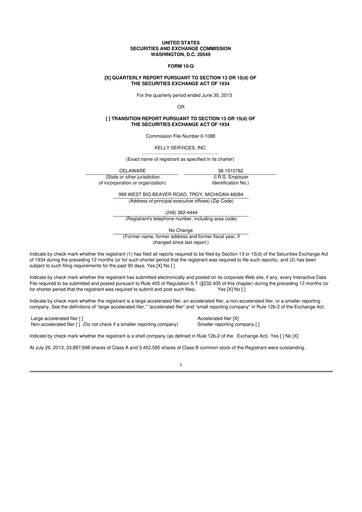 Miniature Kelly Services
 10-Q Rapport trimestriel 2013 