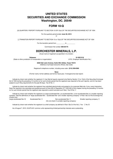 Miniature Dorchester Minerals 10-Q Rapport trimestriel 2013 
