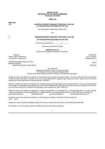 Thumbnail Eagle Bancorp 10-Q Quarterly Report FY2013 