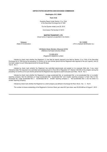 Thumbnail Marten Transport 10-Q Quarterly Report FY2013 