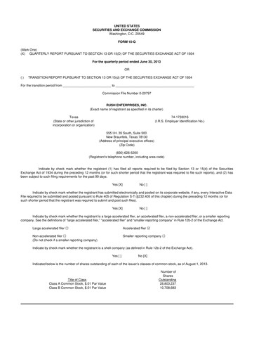 Thumbnail Rush Enterprises
 10-Q Quarterly Report FY2013 