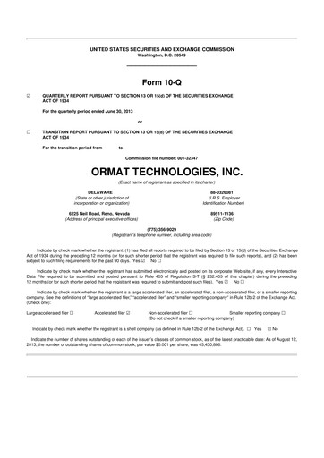 Vorschaubild Ormat Technologies
 10-Q Quartalsbericht 2013 