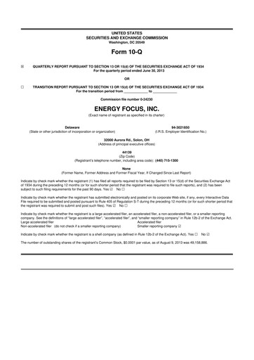 Miniature Energy Focus 10-Q Rapport trimestriel 2013 