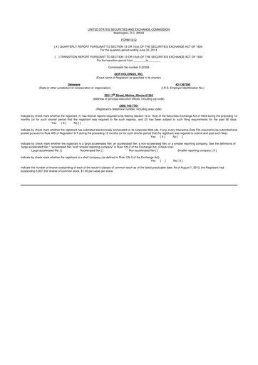 Miniature QCR Holdings
 10-Q Rapport trimestriel 2013 