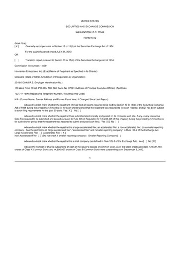 Vorschaubild Hovnanian Enterprises
 10-Q Quartalsbericht  