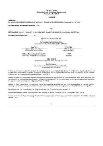 Miniature Park Aerospace 10-Q Rapport trimestriel 2014 