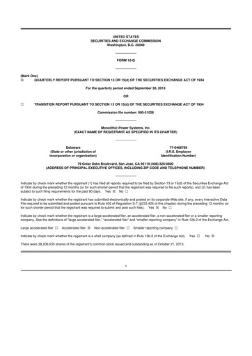 Thumbnail Monolithic Power Systems 10-Q Quarterly Report FY2013 