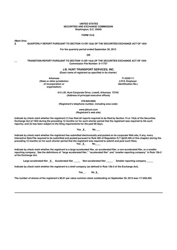 Thumbnail J. B. Hunt
 10-Q Quarterly Report FY2013 