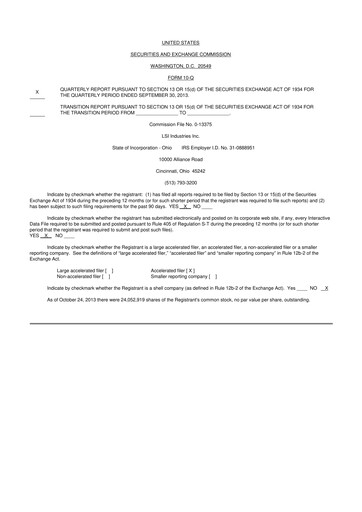 Miniature LSI Industries 10-Q Rapport trimestriel 2014 