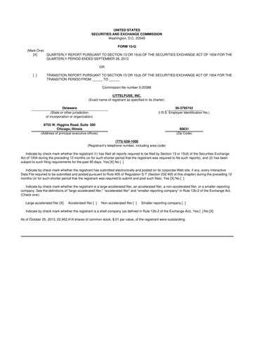 Thumbnail Littelfuse 10-Q Quarterly Report FY2013 