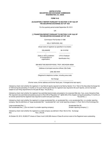 Miniature Kelly Services
 10-Q Rapport trimestriel 2013 