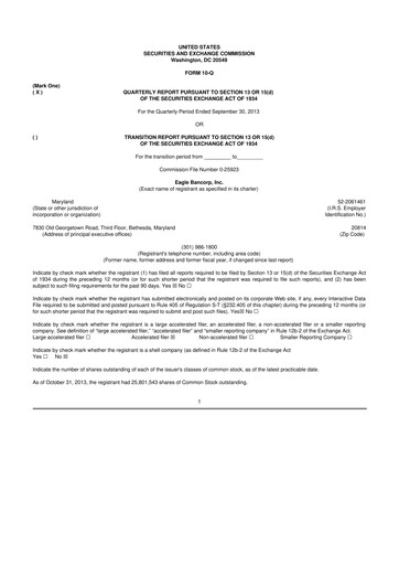 Thumbnail Eagle Bancorp 10-Q Quarterly Report FY2013 
