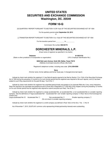 Miniature Dorchester Minerals 10-Q Rapport trimestriel 2013 