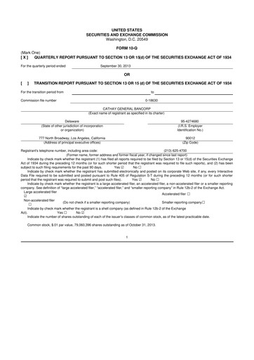 Thumbnail Cathay General Bancorp 10-Q Quarterly Report FY 