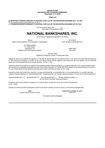 Thumbnail National Bankshares 10-Q Quarterly Report FY 