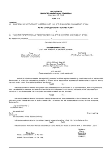 Thumbnail Rush Enterprises
 10-Q Quarterly Report FY2013 