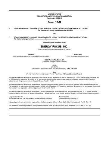 Miniature Energy Focus 10-Q Rapport trimestriel 2013 