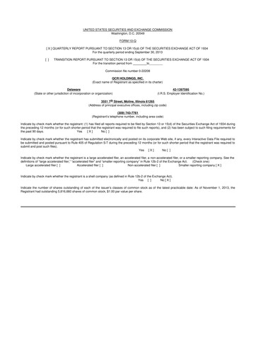 Miniature QCR Holdings
 10-Q Rapport trimestriel 2013 