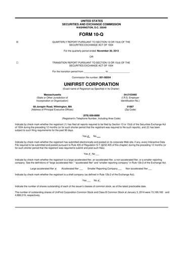 Vorschaubild UniFirst 10-Q Quartalsbericht 2014 