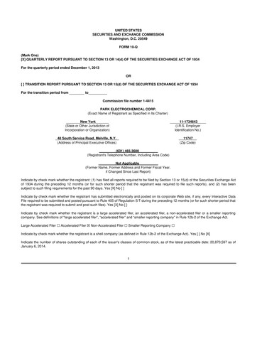 Miniature Park Aerospace 10-Q Rapport trimestriel 2014 