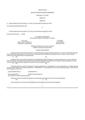 Thumbnail J&J Snack Foods
 10-Q Quarterly Report FY2014 