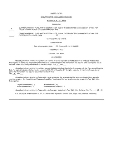 Miniature LSI Industries 10-Q Rapport trimestriel 2014 