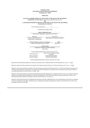 Thumbnail Kelly Services
 10-K Annual Report 2013