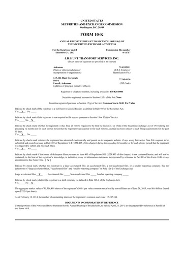 Thumbnail J. B. Hunt
 10-K Annual Report 2013