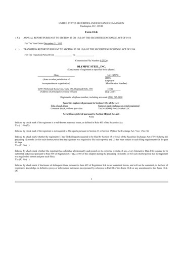 Thumbnail Olympic Steel
 10-K Annual Report 2013
