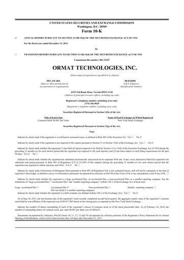 Thumbnail Ormat Technologies
 10-K Annual Report 2013