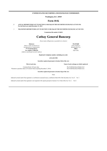 Thumbnail Cathay General Bancorp 10-K Annual Report 2013