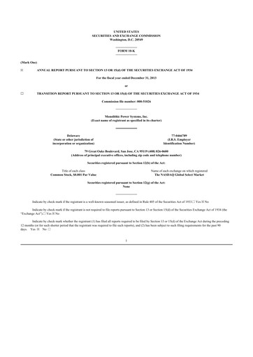 Thumbnail Monolithic Power Systems 10-K Annual Report 2013