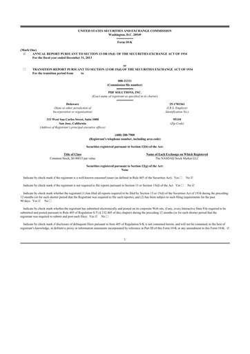 Miniature PDF Solutions 10-K Rapport annuel 2013