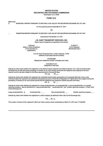 Thumbnail J. B. Hunt
 10-Q Quarterly Report FY2014 