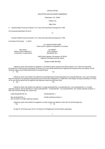 Thumbnail J&J Snack Foods
 10-Q Quarterly Report FY2014 
