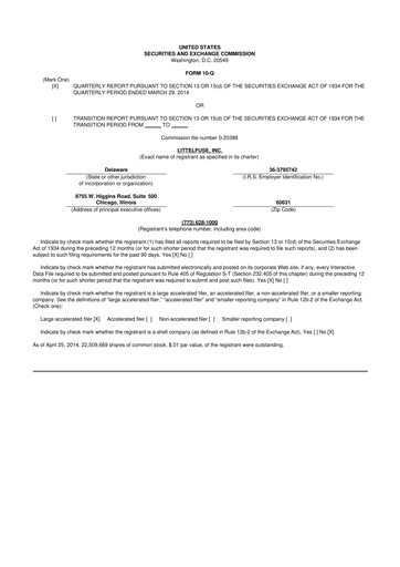 Thumbnail Littelfuse 10-Q Quarterly Report FY2014 