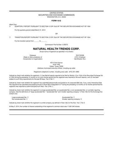 Thumbnail Natural Health Trends 10-Q Quarterly Report FY2014 