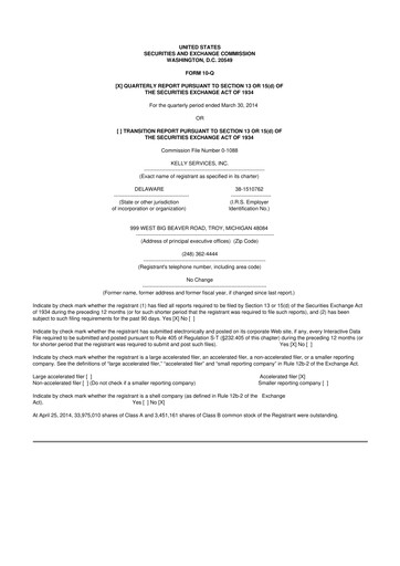 Miniature Kelly Services
 10-Q Rapport trimestriel 2014 