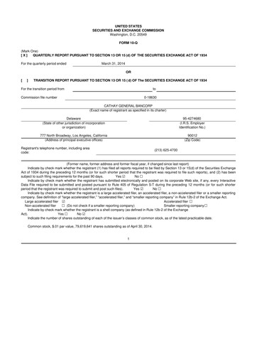 Thumbnail Cathay General Bancorp 10-Q Quarterly Report FY 