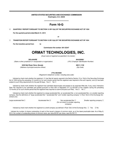 Vorschaubild Ormat Technologies
 10-Q Quartalsbericht 2014 