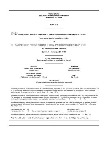 Vorschaubild Tile Shop Holdings 10-Q Quartalsbericht 2014 